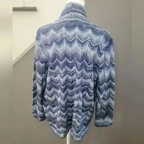 Alfred Dunner Womens Size PL Open Front Gray & Blue Knit Sweater Cardigan Cozy - Picture 3 of 4